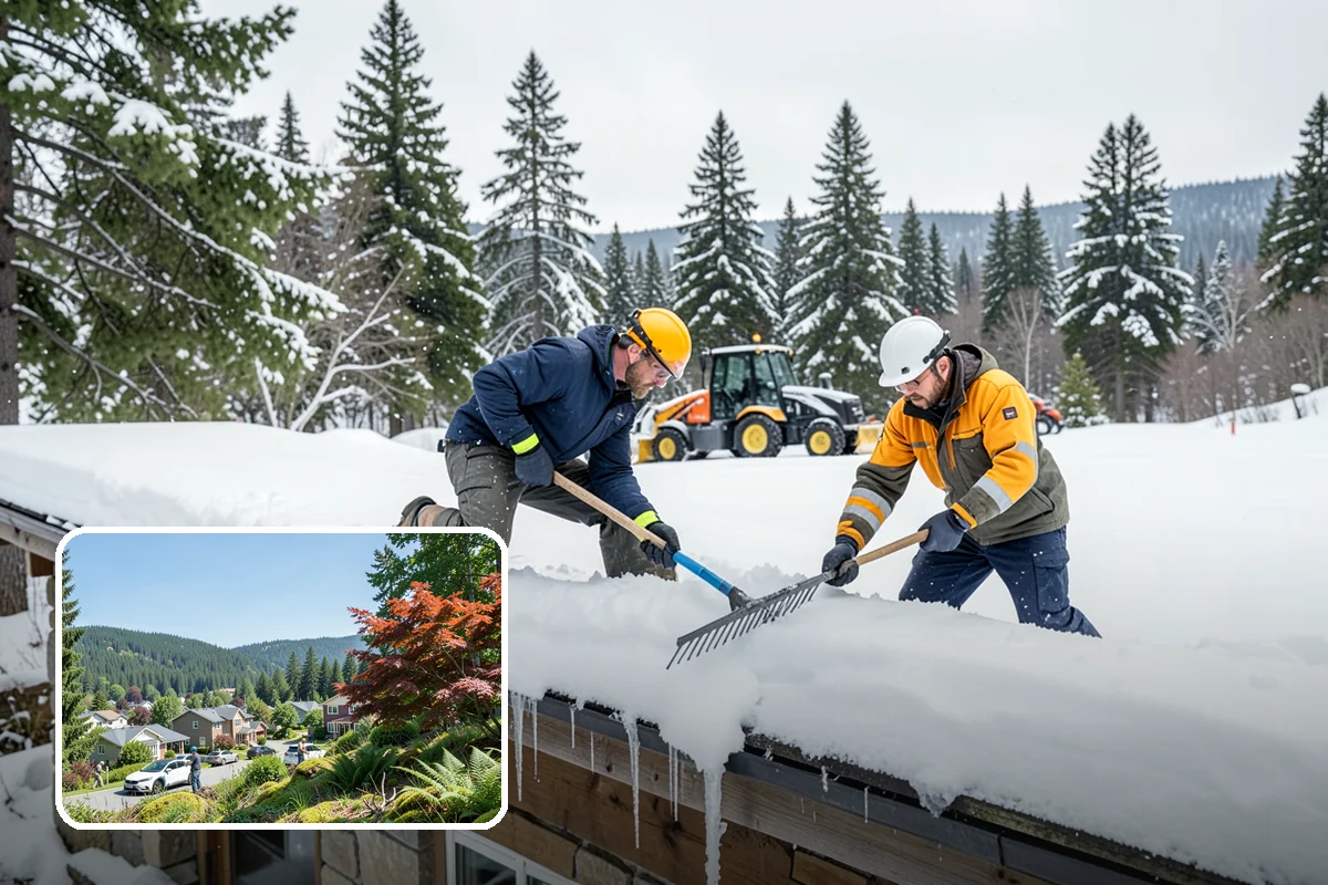 Shopping Center Snow Plowing in Index, Snohomish County, WA - Large shared lot cleared for every tenant before open
