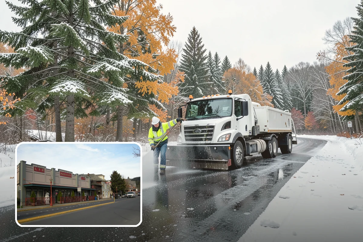 Shopping Center Snow Plowing in Issaquah, King County, WA - Large shared lot cleared for every tenant before open
