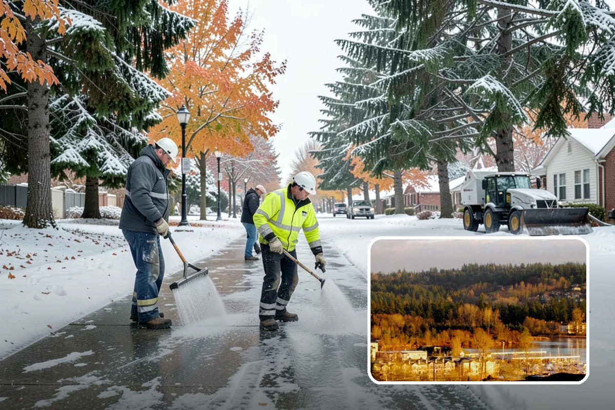 Shopping Center Snow Plowing in Kenmore, King County, WA - Large shared lot cleared for every tenant before open