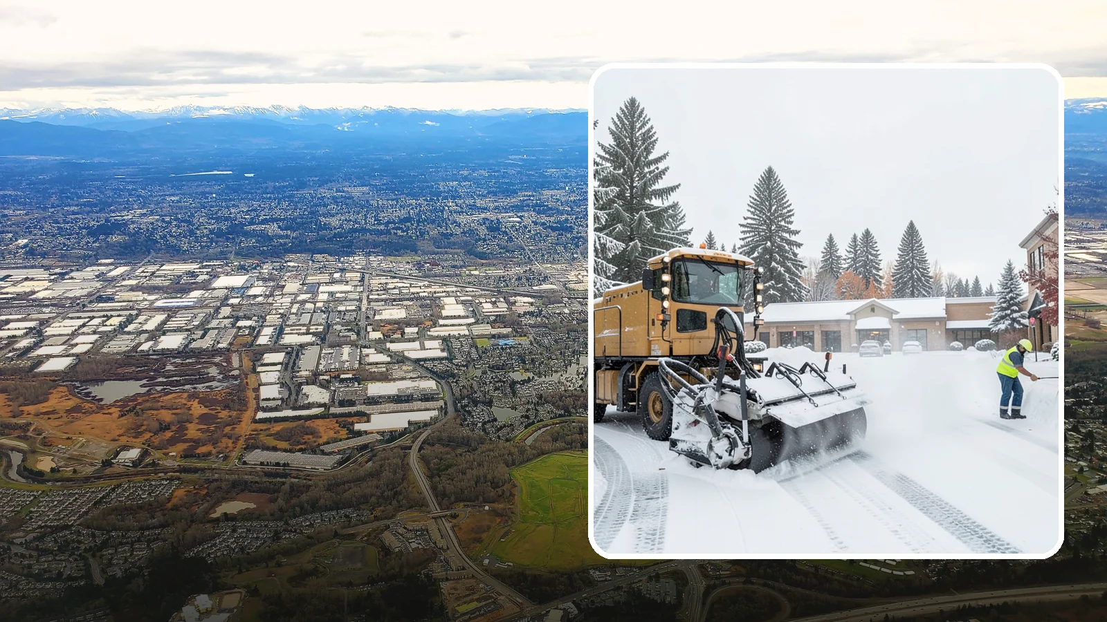 Shopping Center Snow Plowing in Kent, King County, WA - We plow large shopping center lots and storefronts before open so every tenant's customers reach the doors.