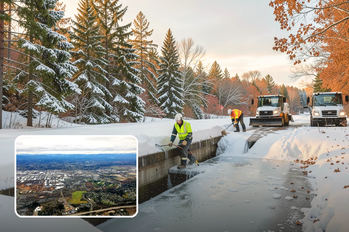 Shopping Center Snow Plowing in Kent, King County, WA - Large shared lot cleared for every tenant before open
