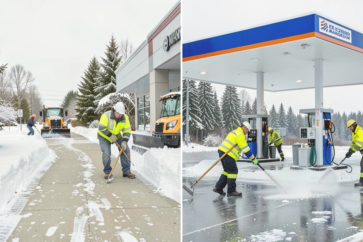 Shopping Center Snow Plowing in Kent, King County, WA - Map the lot, storefront aprons, and snow-storage islands with center management