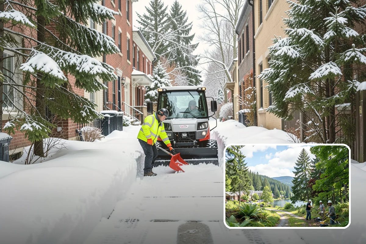 Shopping Center Snow Plowing in Lake Forest Park, King County, WA - Large shared lot cleared for every tenant before open