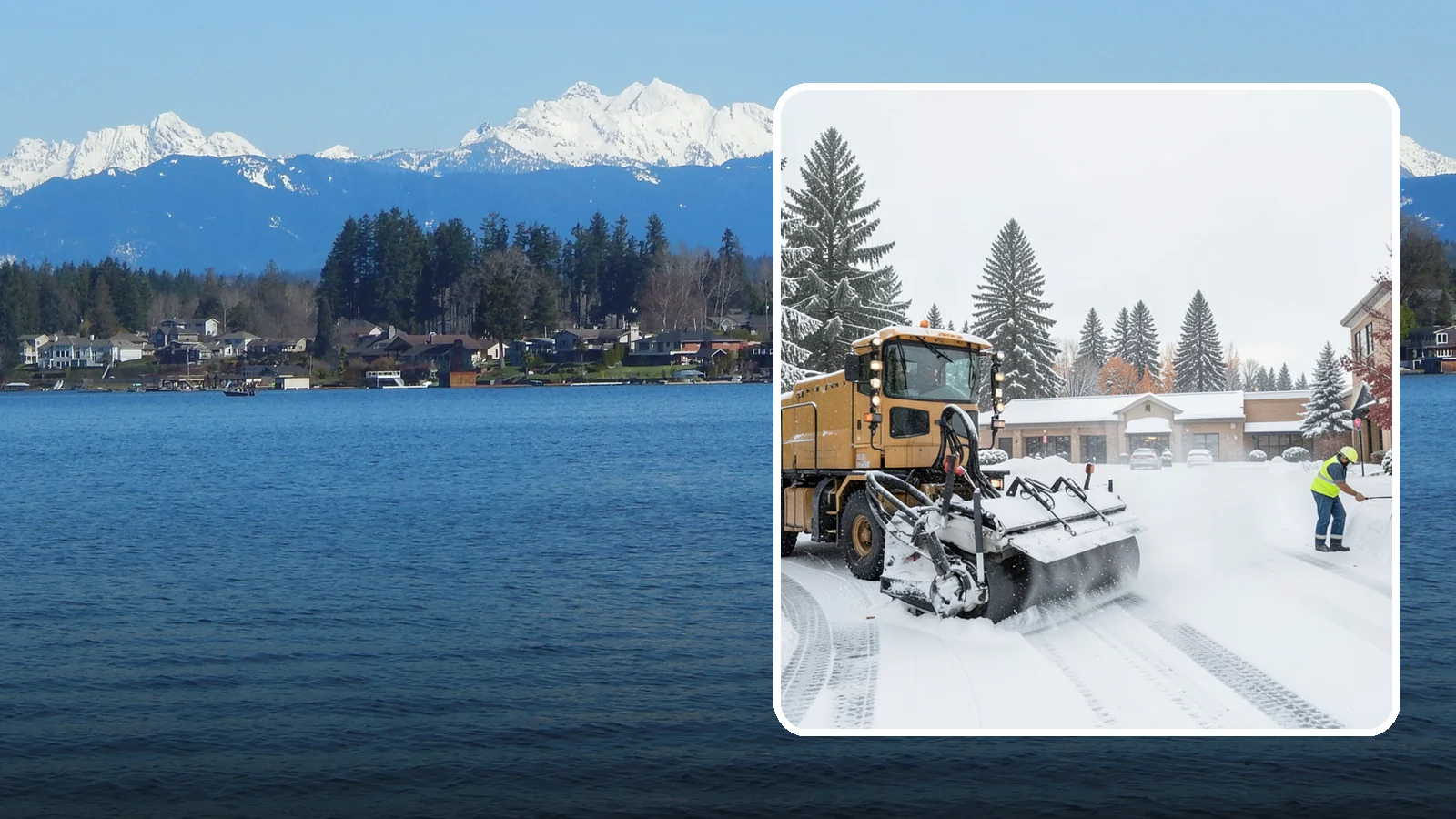 Shopping Center Snow Plowing in Lake Stevens, Snohomish County, WA - We plow large shopping center lots and storefronts before open so every tenant's customers reach the doors.
