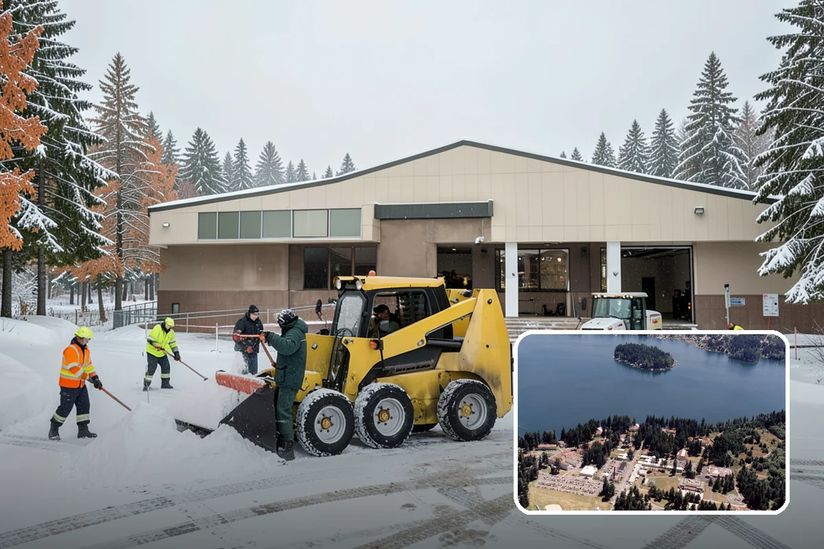 Shopping Center Snow Plowing in Lakewood, Pierce County, WA - Large shared lot cleared for every tenant before open