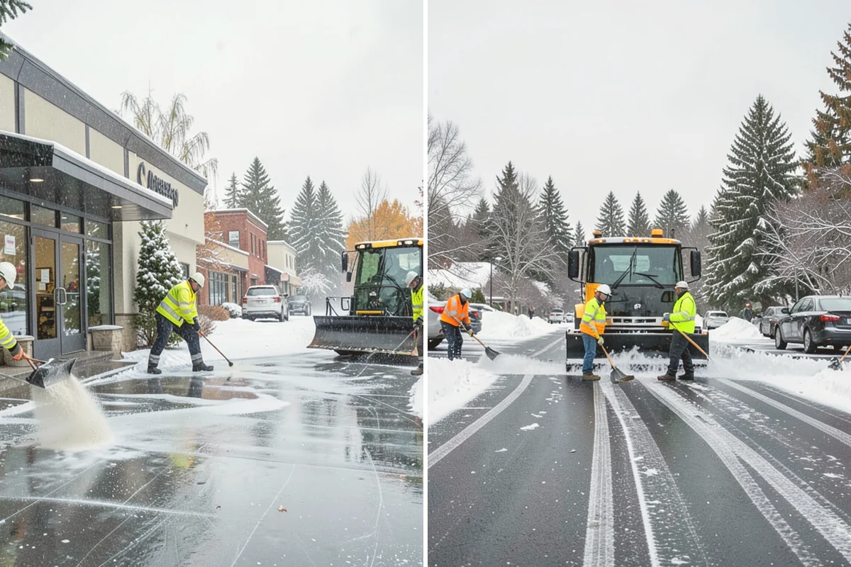 Shopping Center Snow Plowing in Langley, Island County, WA - Map the lot, storefront aprons, and snow-storage islands with center management