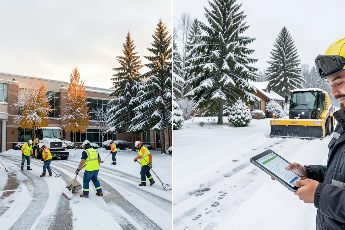 Shopping Center Snow Plowing in Maple Valley, King County, WA - Map the lot, storefront aprons, and snow-storage islands with center management