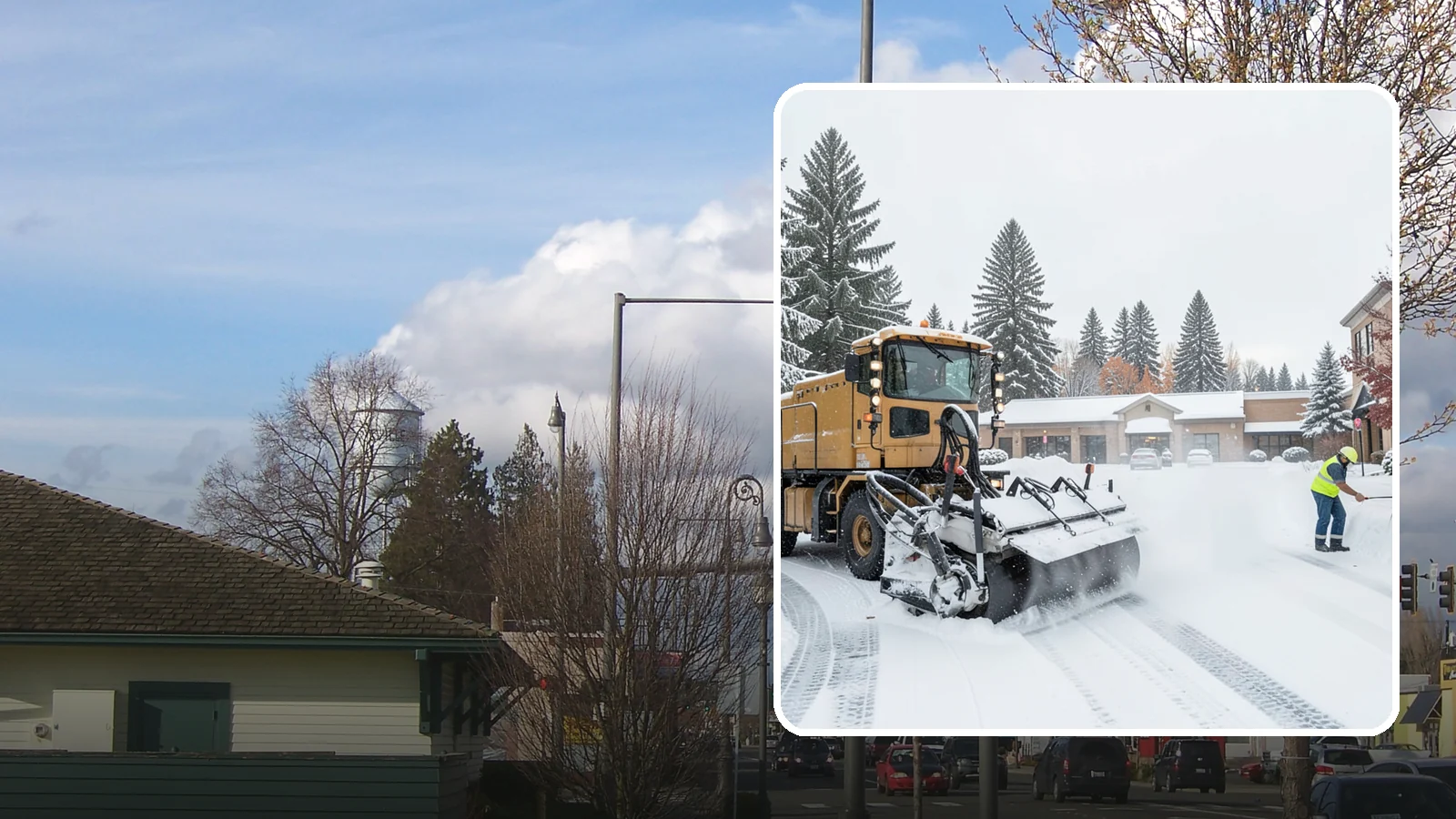 Shopping Center Snow Plowing in Marysville, Snohomish County, WA - We plow large shopping center lots and storefronts before open so every tenant's customers reach the doors.