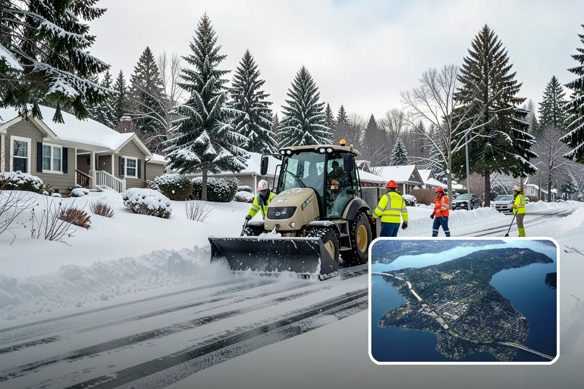 Shopping Center Snow Plowing in Mercer Island, King County, WA - Large shared lot cleared for every tenant before open