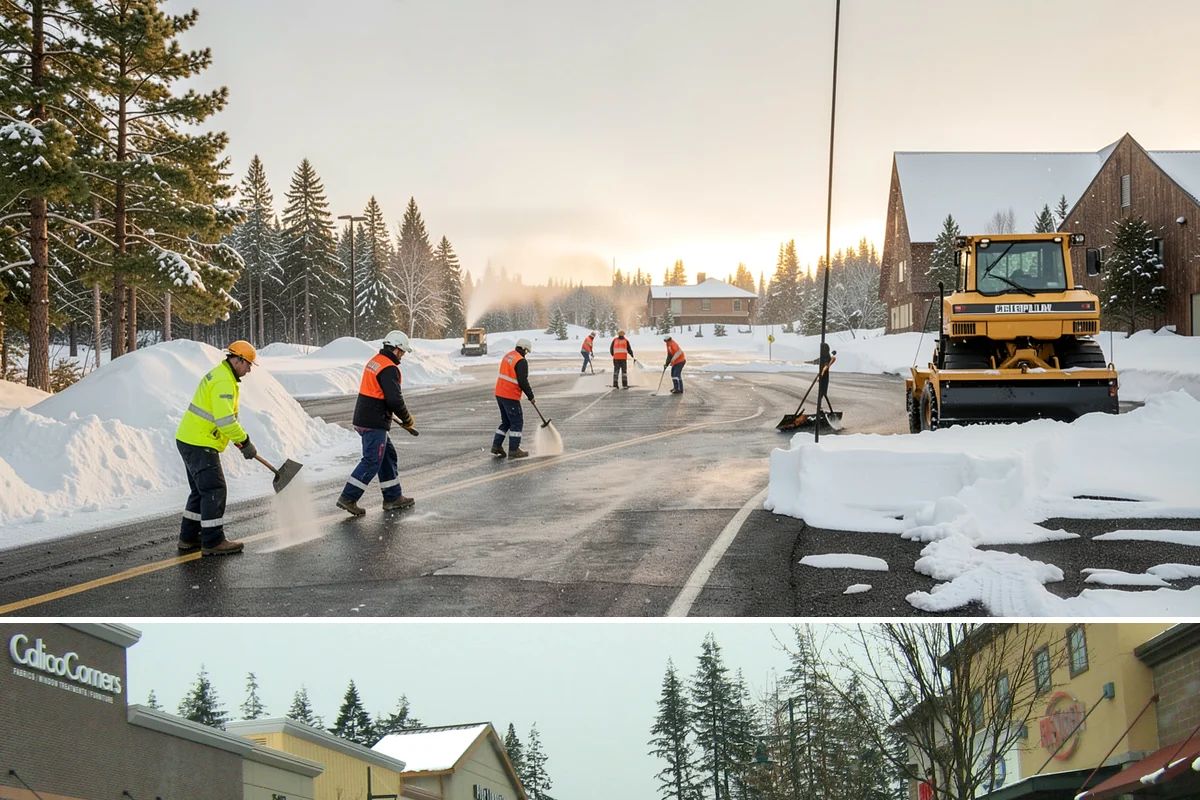 Shopping Center Snow Plowing in Mill Creek, Snohomish County, WA - Line up service before the holiday season so a storm never keeps shoppers from your tenants.