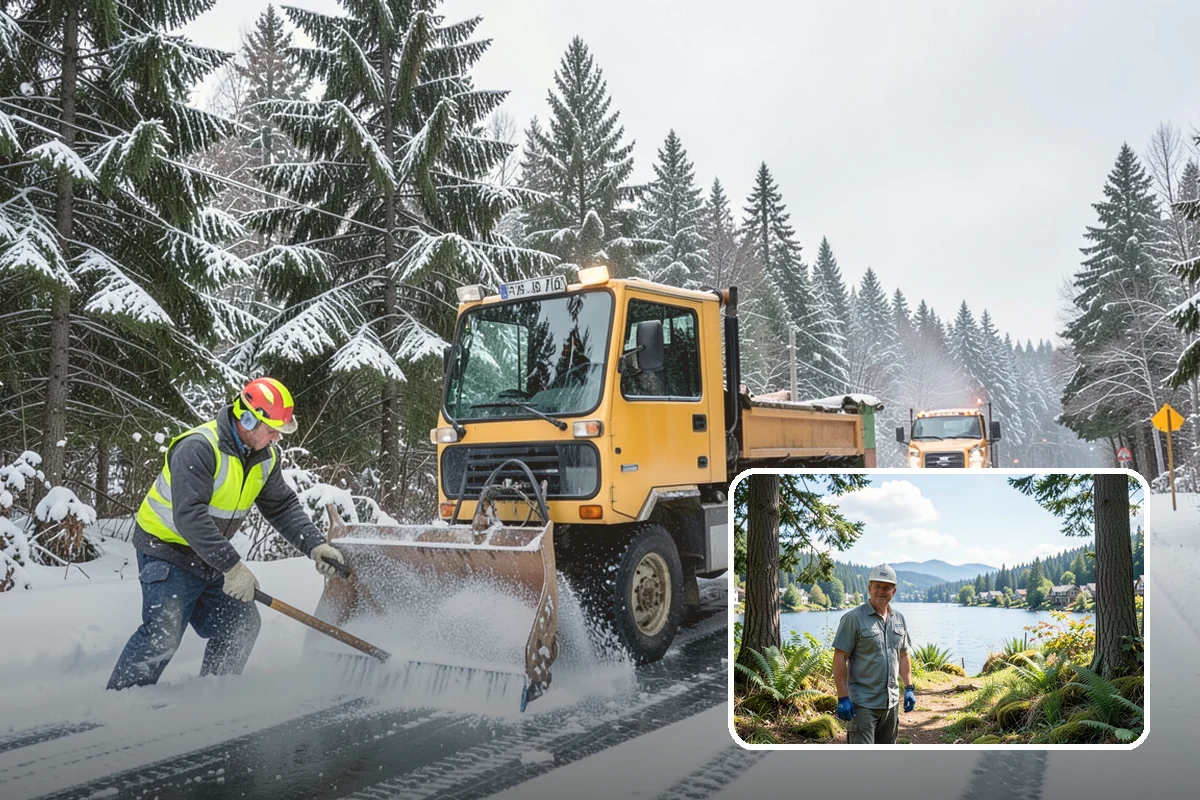 Shopping Center Snow Plowing in Milton, King County, WA - Large shared lot cleared for every tenant before open