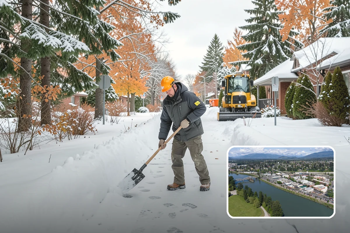 Shopping Center Snow Plowing in Mount Vernon, Skagit County, WA - Large shared lot cleared for every tenant before open