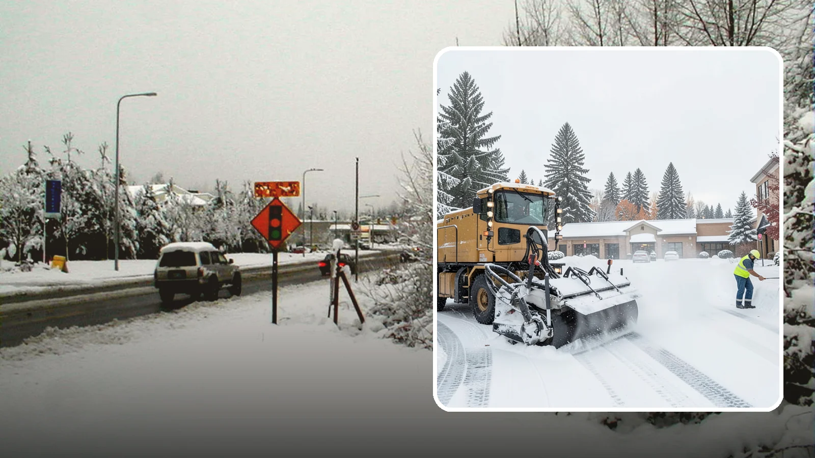 Shopping Center Snow Plowing in Newcastle, King County, WA - We plow large shopping center lots and storefronts before open so every tenant's customers reach the doors.