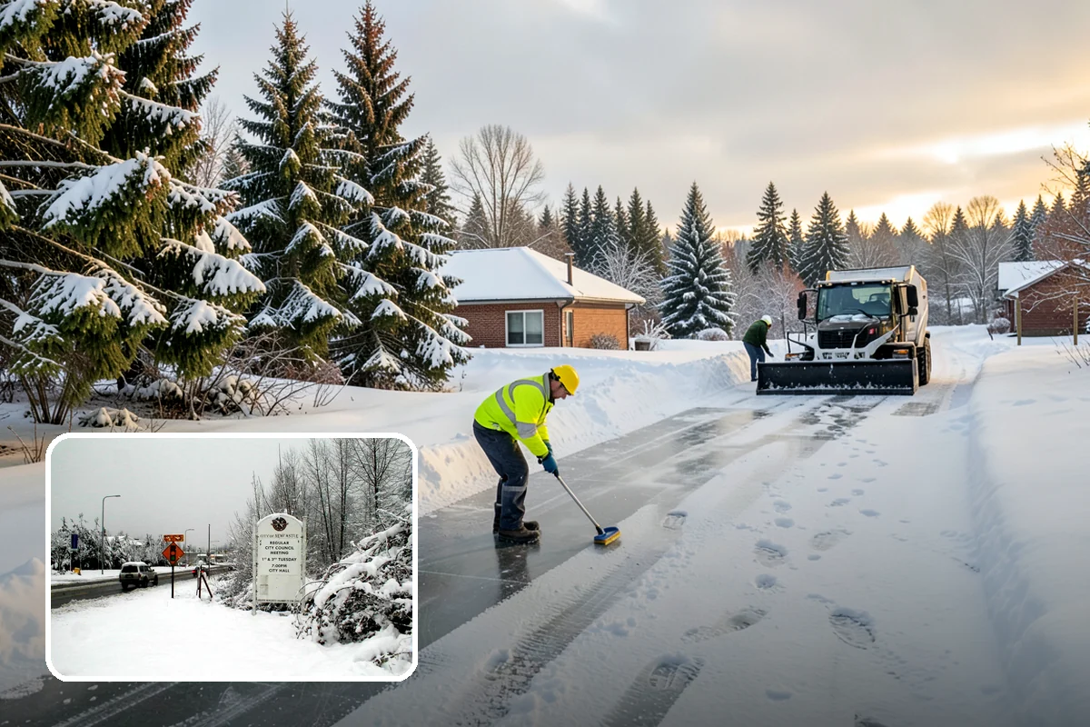 Shopping Center Snow Plowing in Newcastle, King County, WA - Large shared lot cleared for every tenant before open