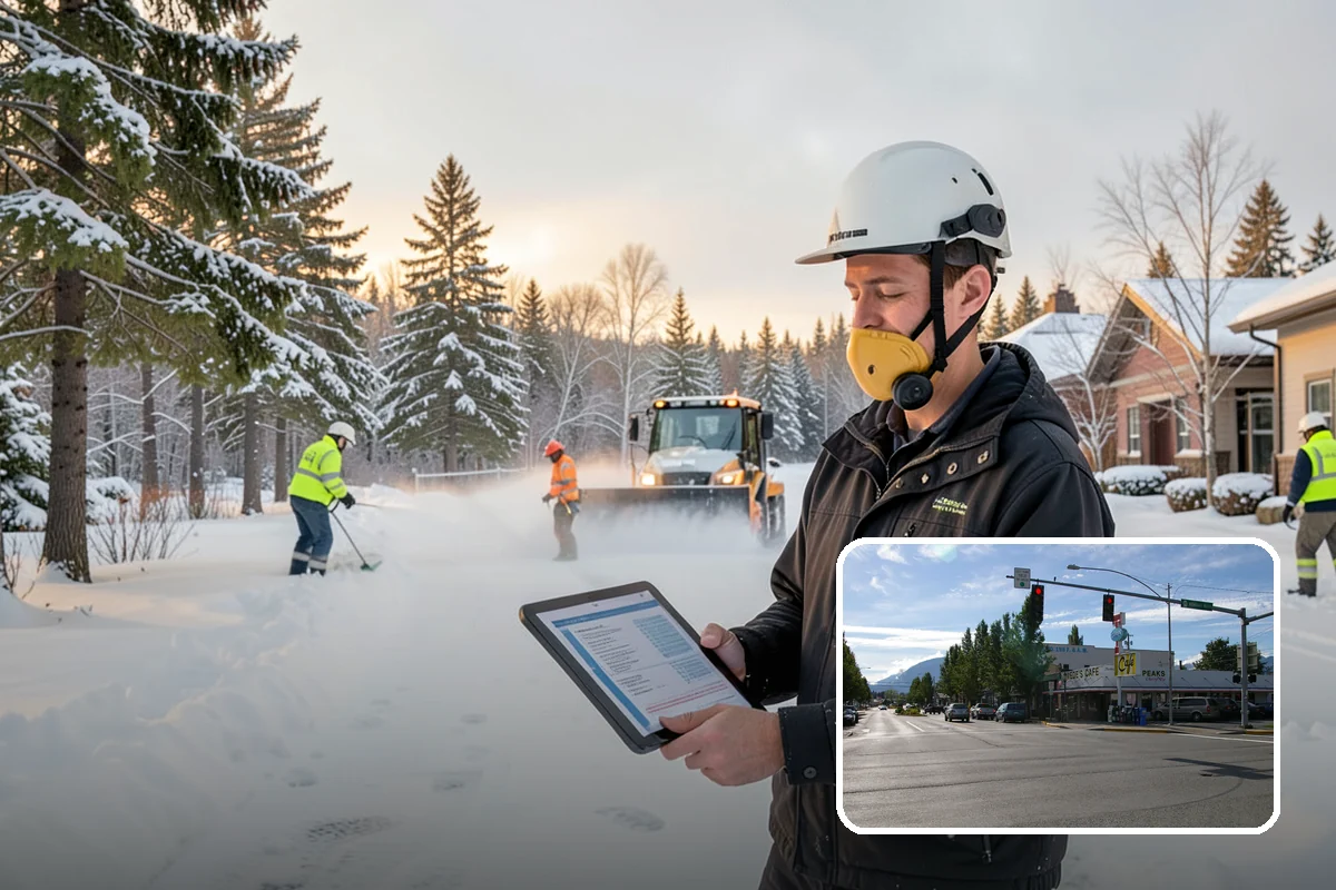 Shopping Center Snow Plowing in North Bend, King County, WA - Large shared lot cleared for every tenant before open