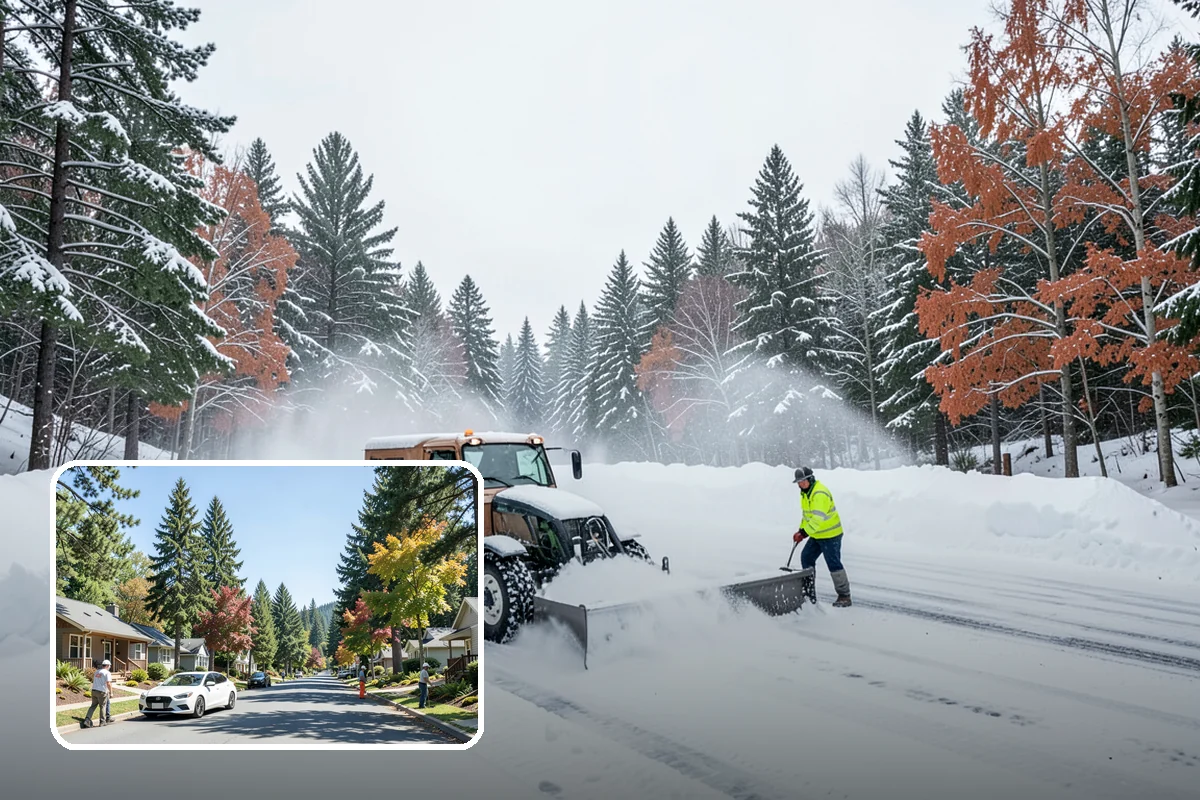 Shopping Center Snow Plowing in Orting, Pierce County, WA - Large shared lot cleared for every tenant before open