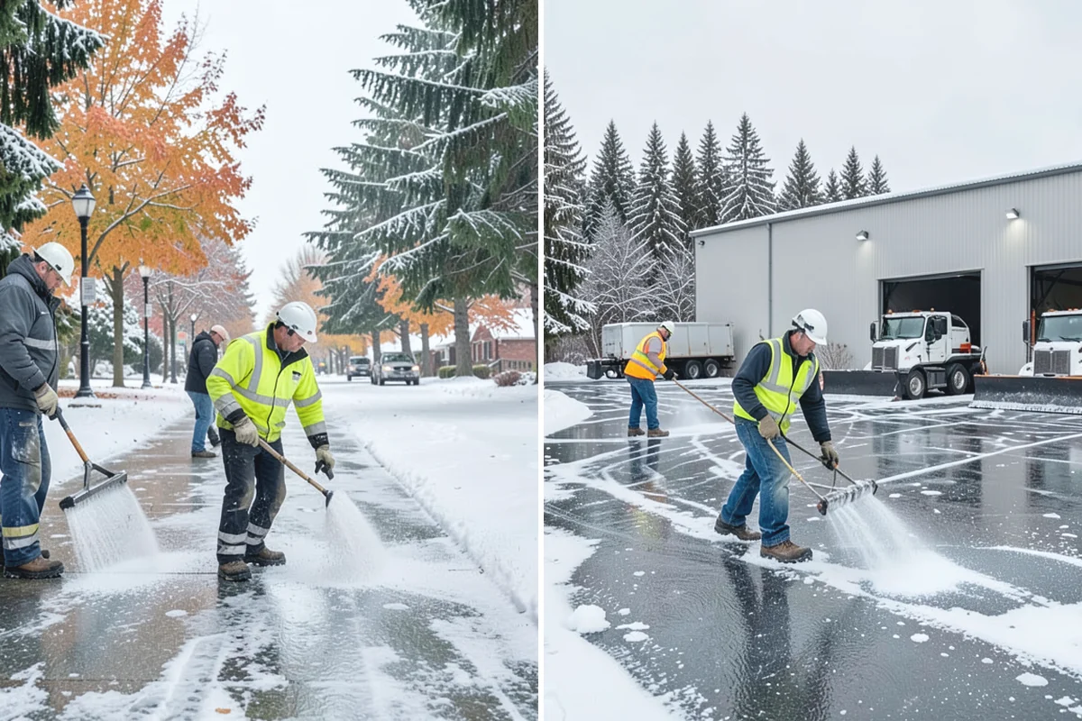 Shopping Center Snow Plowing in Redmond, King County, WA - Map the lot, storefront aprons, and snow-storage islands with center management