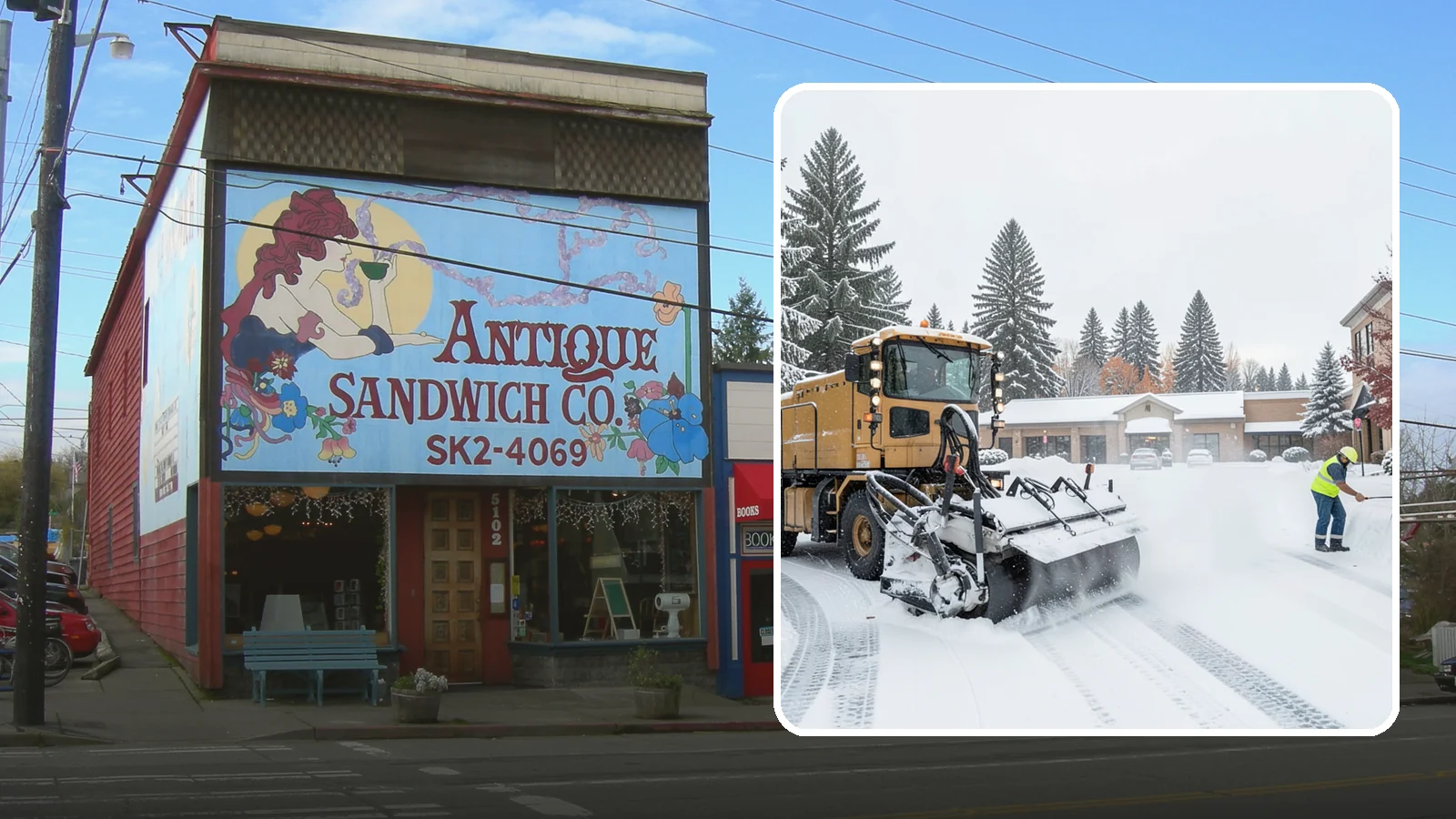 Shopping Center Snow Plowing in Ruston, Pierce County, WA - We plow large shopping center lots and storefronts before open so every tenant's customers reach the doors.