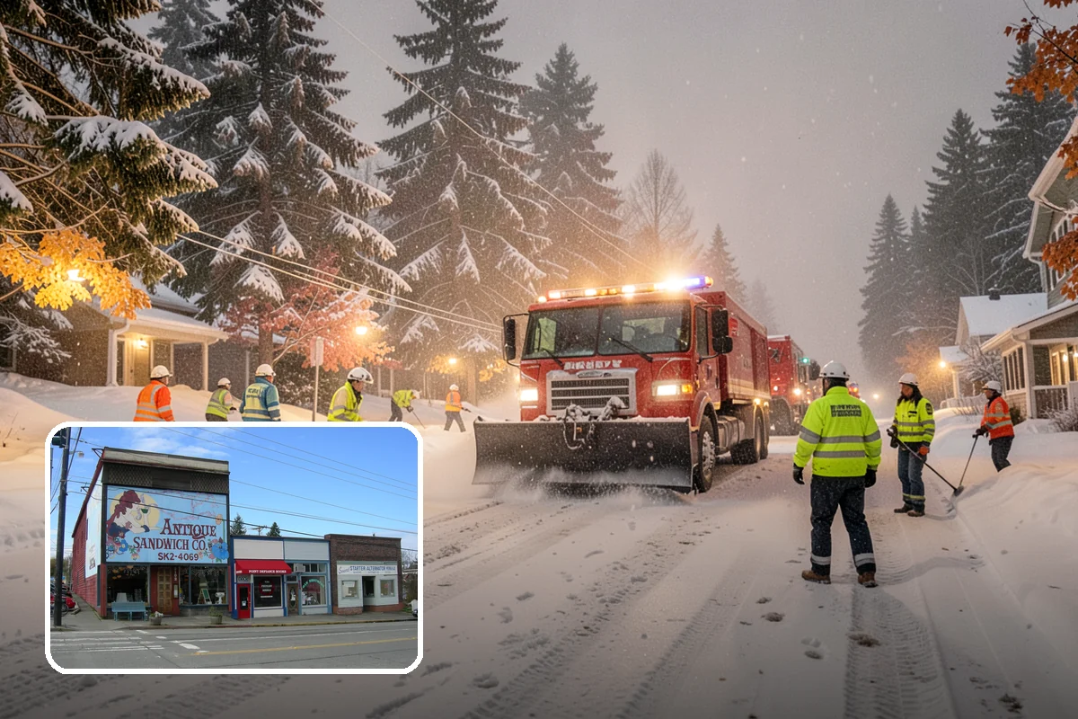 Shopping Center Snow Plowing in Ruston, Pierce County, WA - Large shared lot cleared for every tenant before open