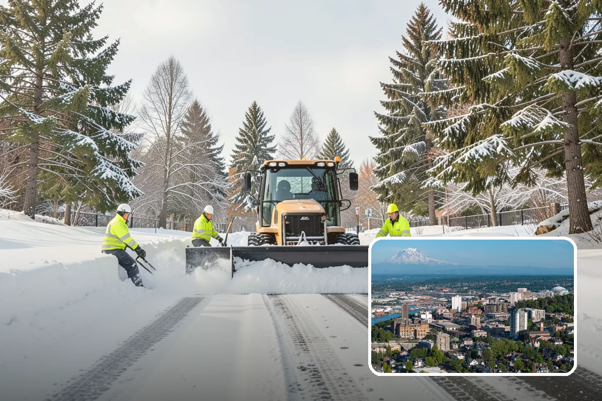 Shopping Center Snow Plowing in Tacoma, Pierce County, WA - Large shared lot cleared for every tenant before open