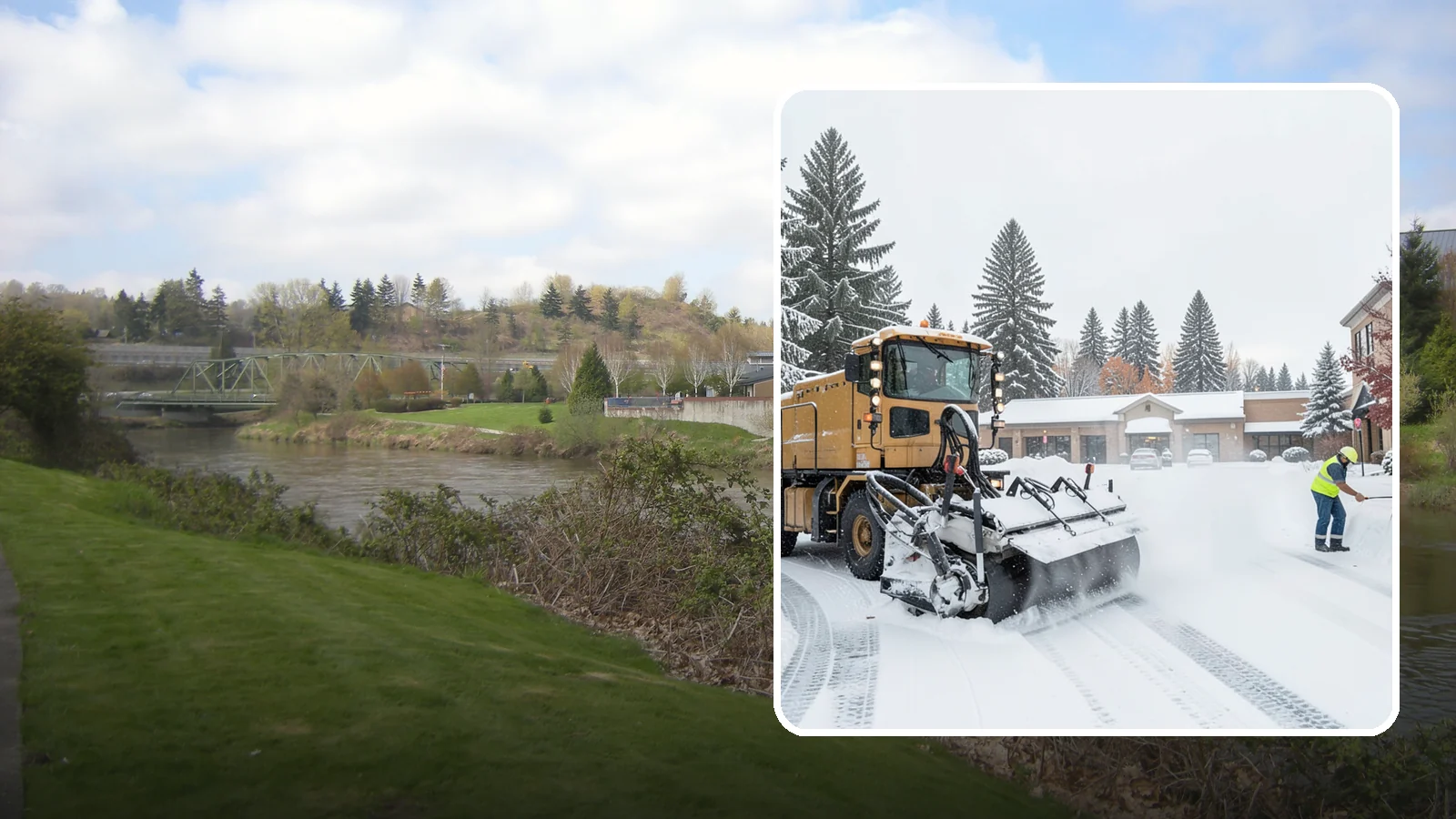 Shopping Center Snow Plowing in Tukwila, King County, WA - We plow large shopping center lots and storefronts before open so every tenant's customers reach the doors.