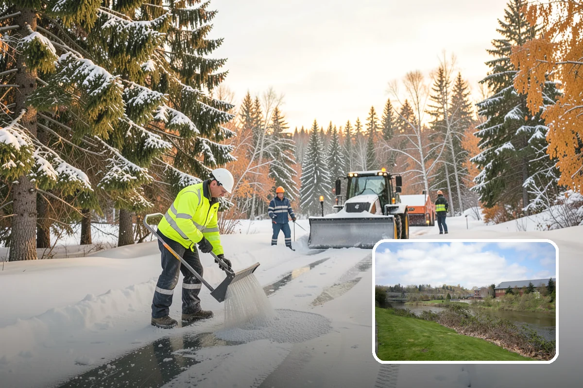 Shopping Center Snow Plowing in Tukwila, King County, WA - Large shared lot cleared for every tenant before open