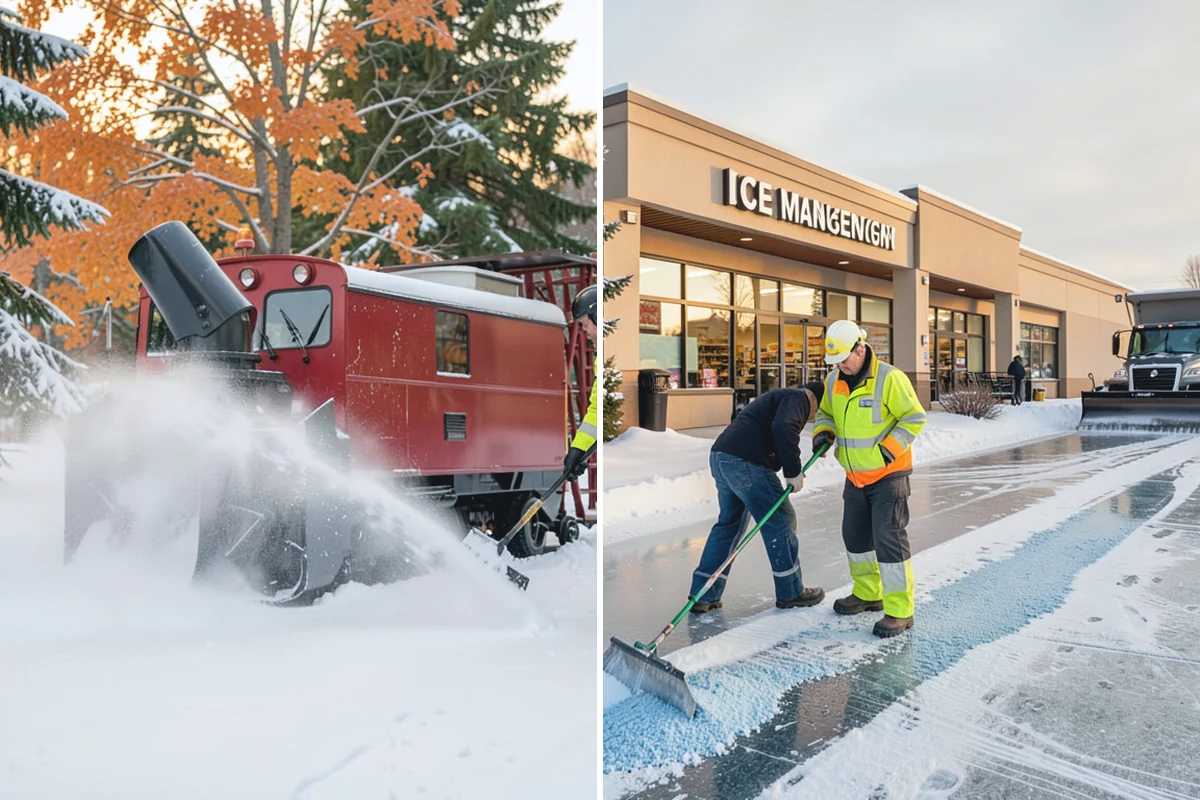 Shopping Center Snow Plowing in Wilkeson, Pierce County, WA - Map the lot, storefront aprons, and snow-storage islands with center management