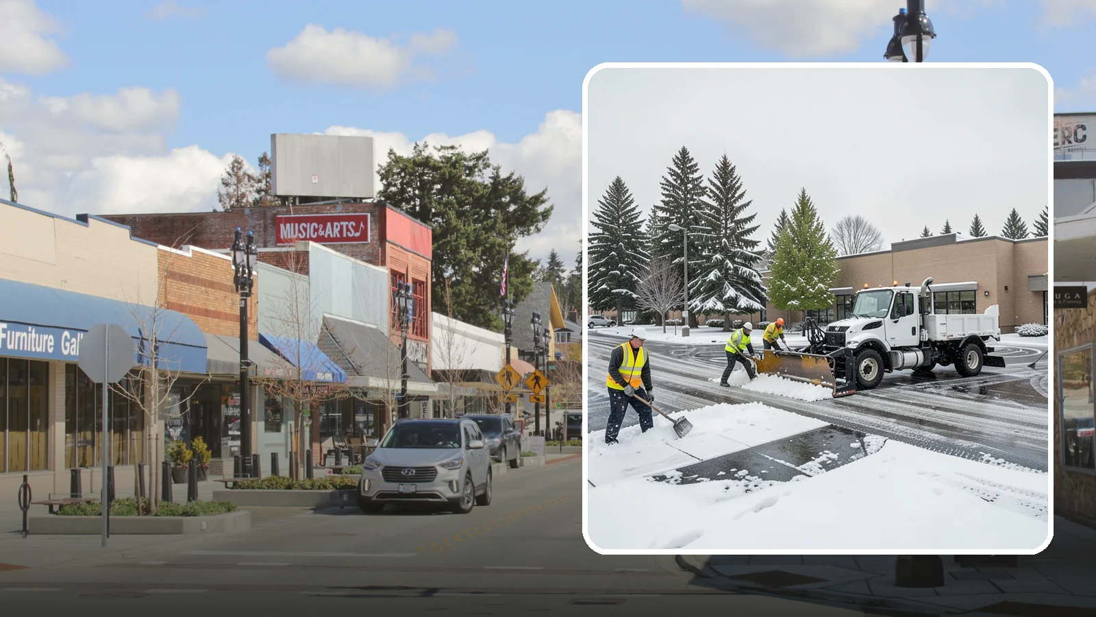 Shopping Center Snow Removal in Bothell, King County, WA - Keep every storefront, drive lane, and shared walkway open across your shopping center during Western Washington winter weather.