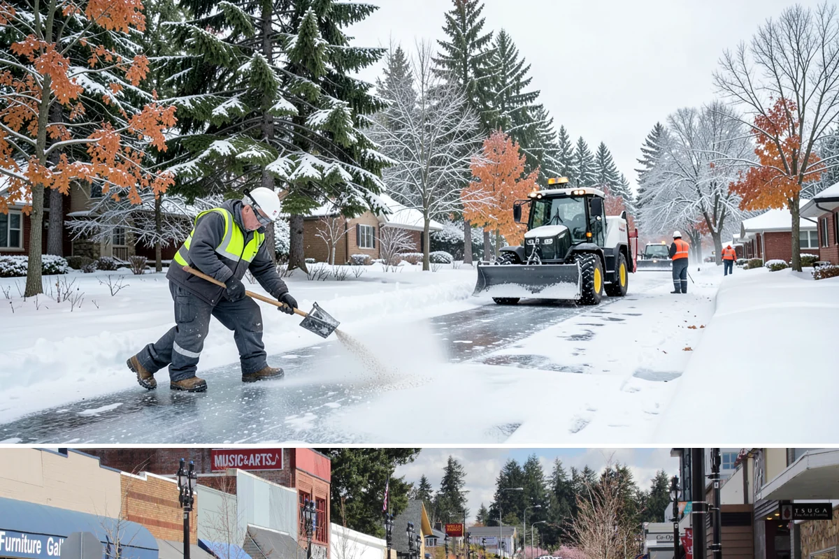 Shopping Center Snow Removal in Bothell, King County, WA - Shopping centers see the highest demand during the December holiday season when winter weather and peak shopper volume overlap.