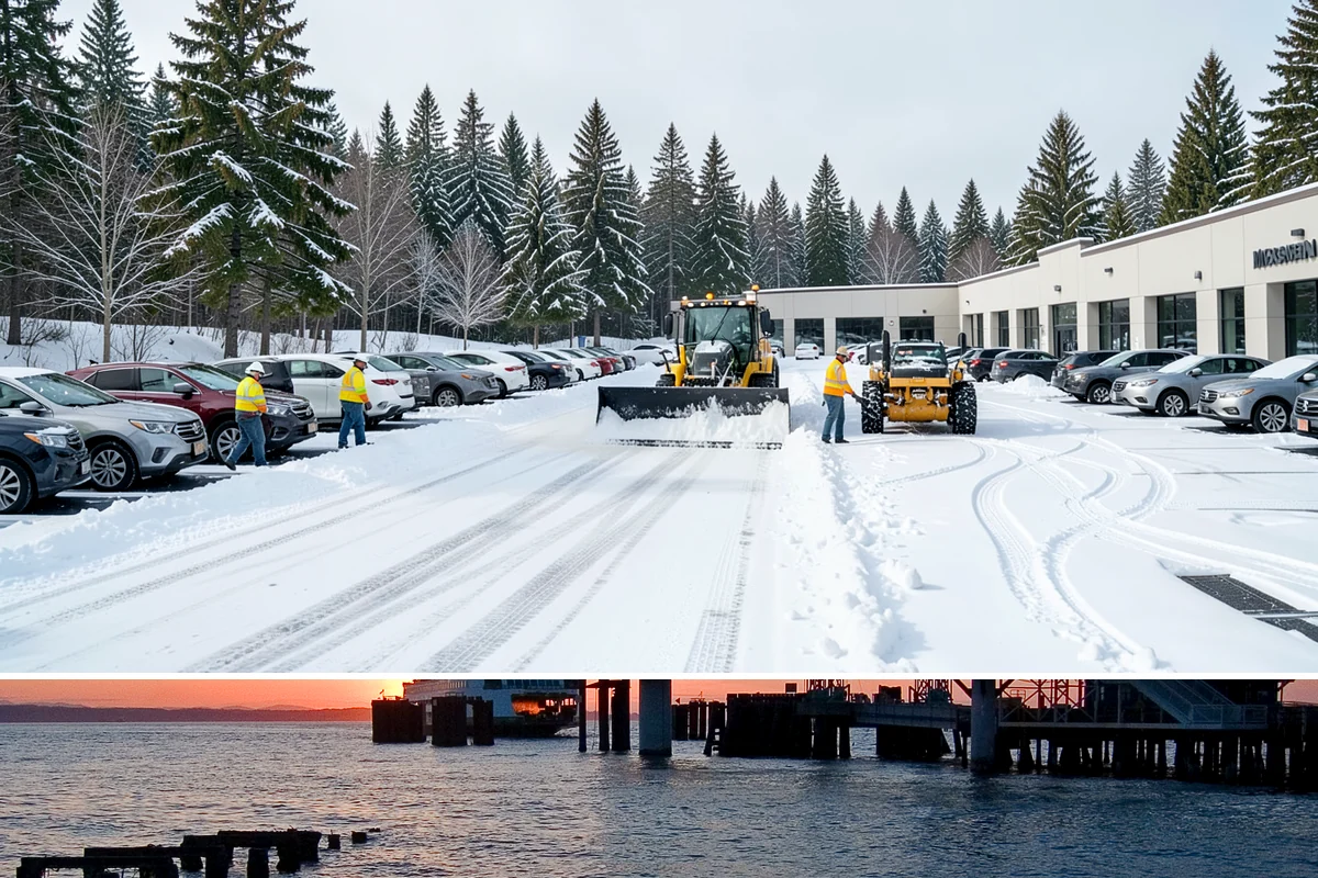 Shopping Center Snow Removal in Edmonds, Snohomish County, WA - Shopping centers see the highest demand during the December holiday season when winter weather and peak shopper volume overlap.