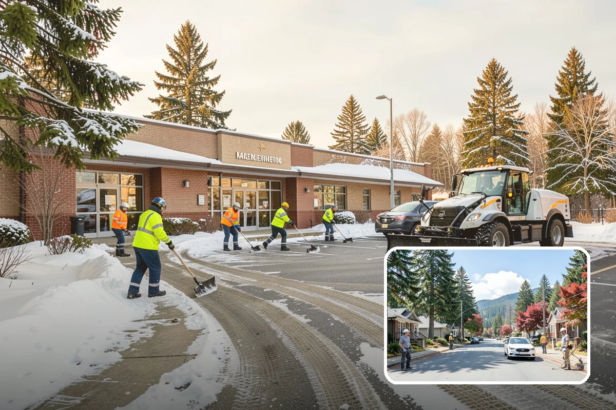 Shopping Center Snow Removal in Hunts Point, King County, WA - Coordinated clearing across all tenant storefronts