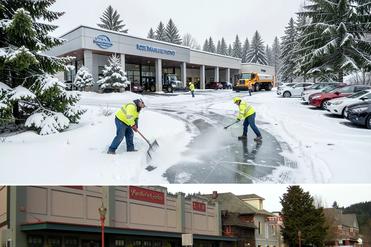Shopping Center Snow Removal in Issaquah, King County, WA - Shopping centers see the highest demand during the December holiday season when winter weather and peak shopper volume overlap.