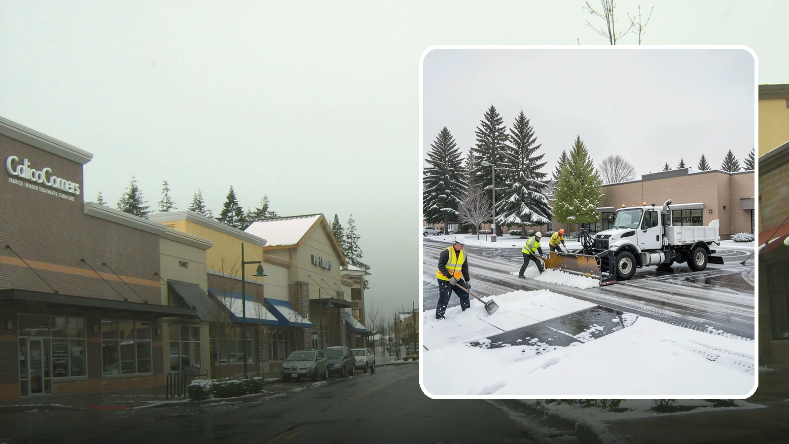 Shopping Center Snow Removal in Mill Creek, Snohomish County, WA - Keep every storefront, drive lane, and shared walkway open across your shopping center during Western Washington winter weather.