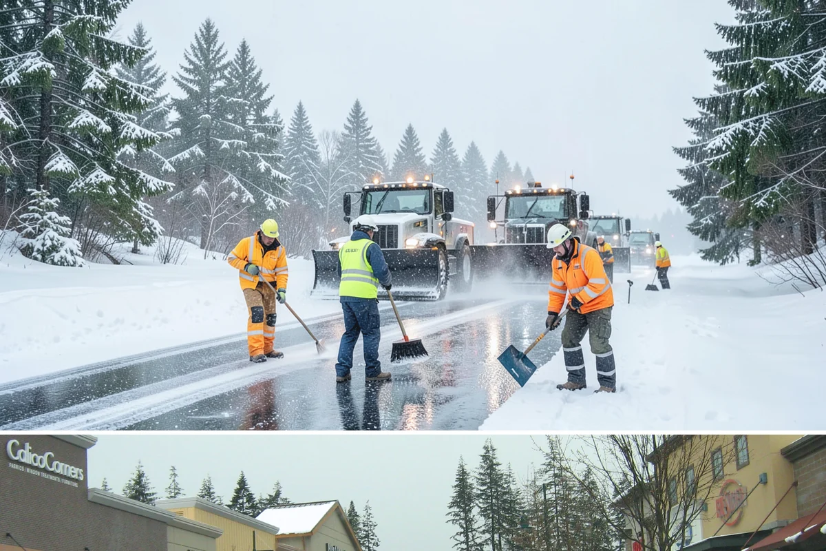 Shopping Center Snow Removal in Mill Creek, Snohomish County, WA - Shopping centers see the highest demand during the December holiday season when winter weather and peak shopper volume overlap.