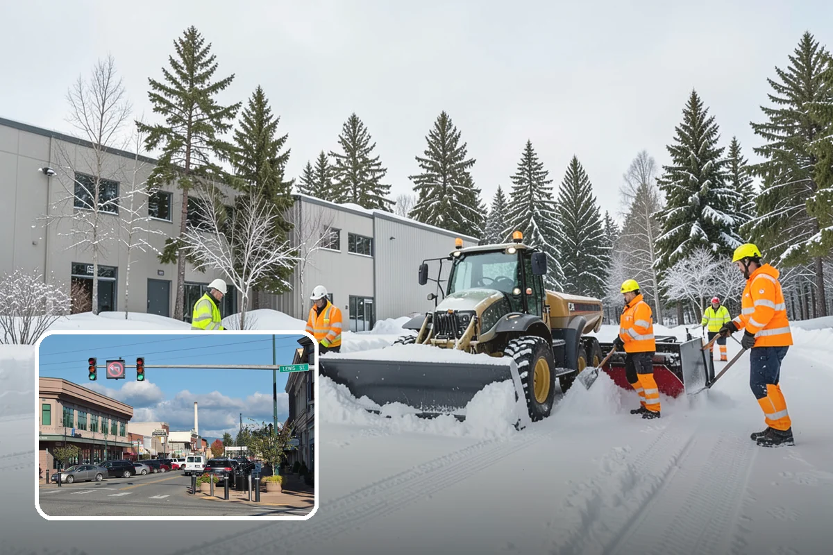 Shopping Center Snow Removal in Monroe, Snohomish County, WA - Coordinated clearing across all tenant storefronts
