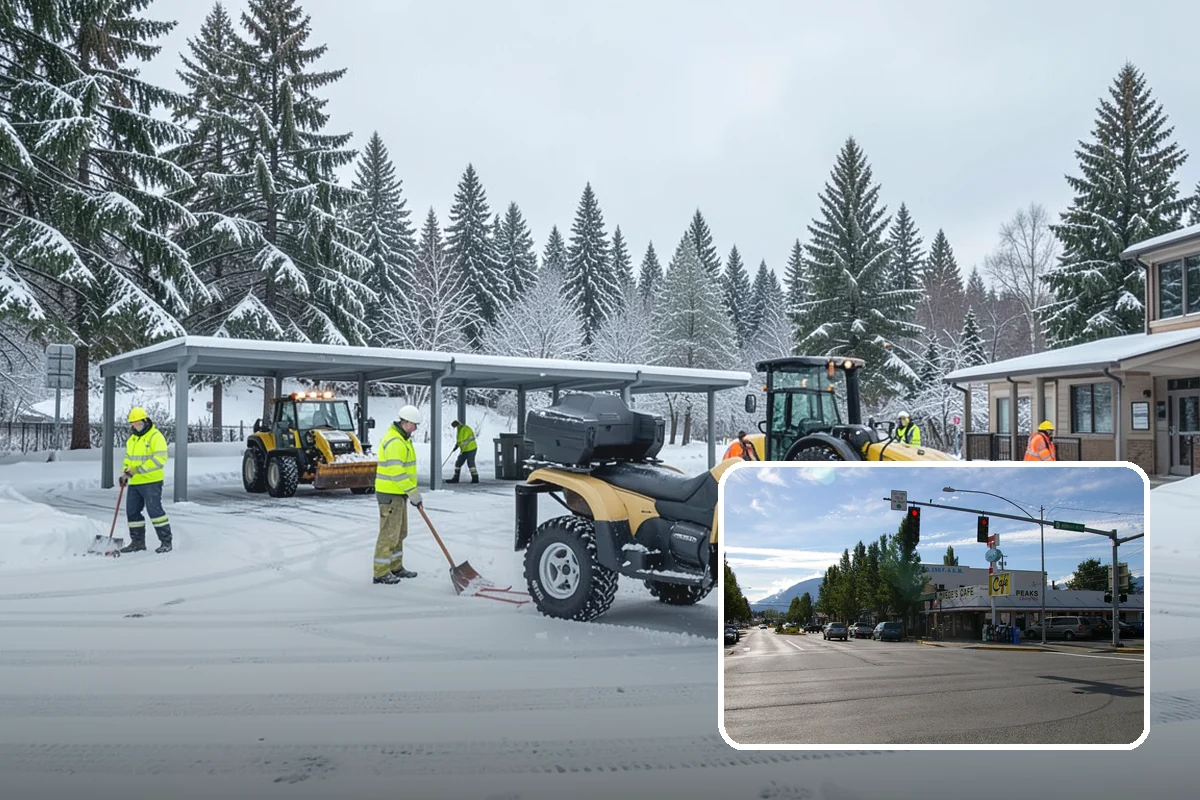 Shopping Center Snow Removal in North Bend, King County, WA - Coordinated clearing across all tenant storefronts