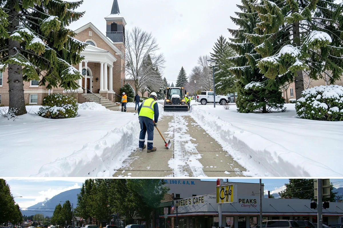 Shopping Center Snow Removal in North Bend, King County, WA - Shopping centers see the highest demand during the December holiday season when winter weather and peak shopper volume overlap.