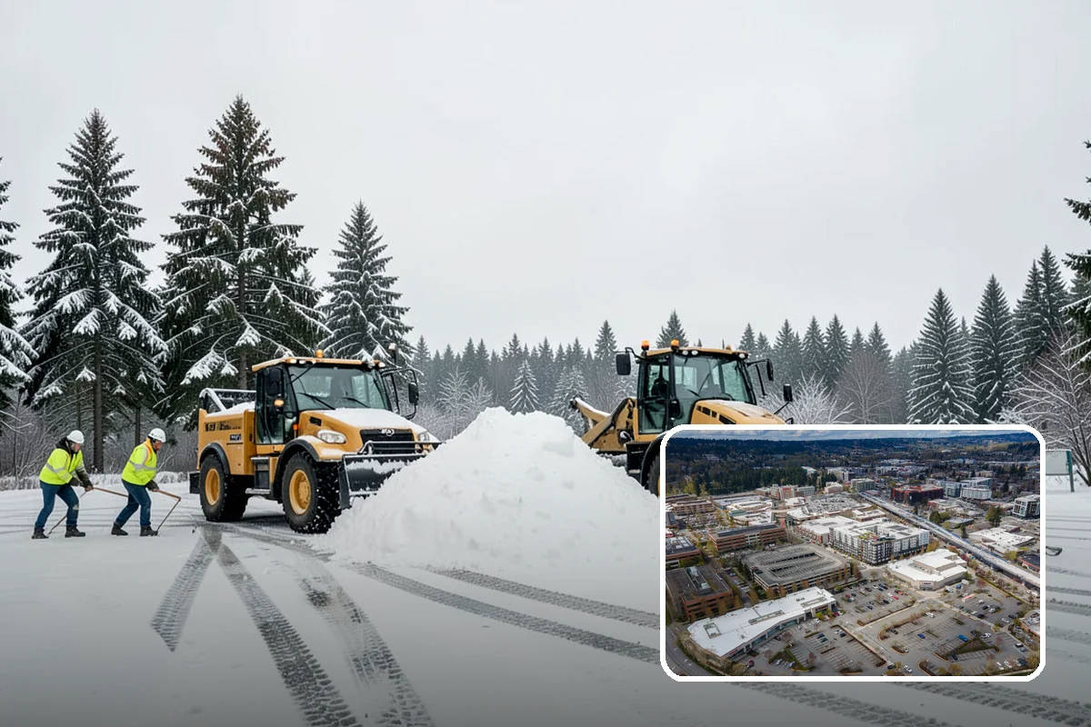 Shopping Center Snow Removal in Redmond, King County, WA - Coordinated clearing across all tenant storefronts