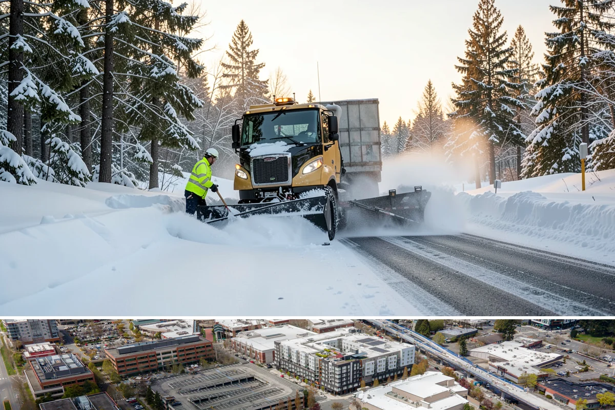 Shopping Center Snow Removal in Redmond, King County, WA - Shopping centers see the highest demand during the December holiday season when winter weather and peak shopper volume overlap.