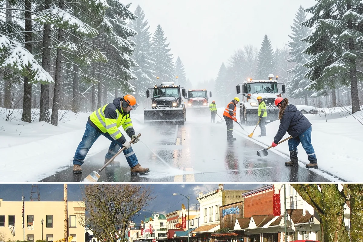 Sidewalk Deicing in Arlington, Snohomish County, WA - Sidewalk deicing is busiest during freezing-rain events from December through February.