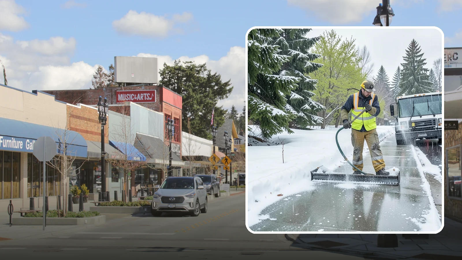 Sidewalk Deicing in Bothell, King County, WA - We deice sidewalks to stop the glare ice that forms when Western Washington freezing rain meets cold pavement.