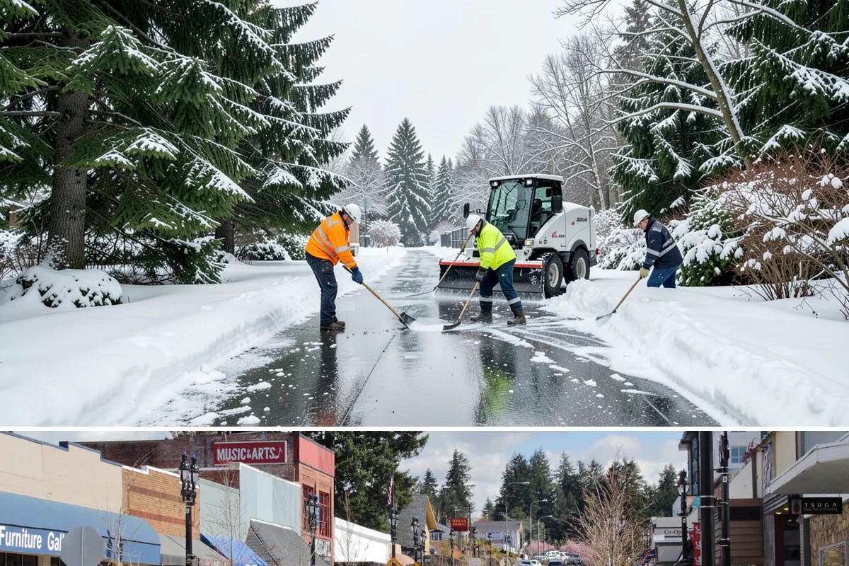 Sidewalk Deicing in Bothell, King County, WA - Sidewalk deicing is busiest during freezing-rain events from December through February.