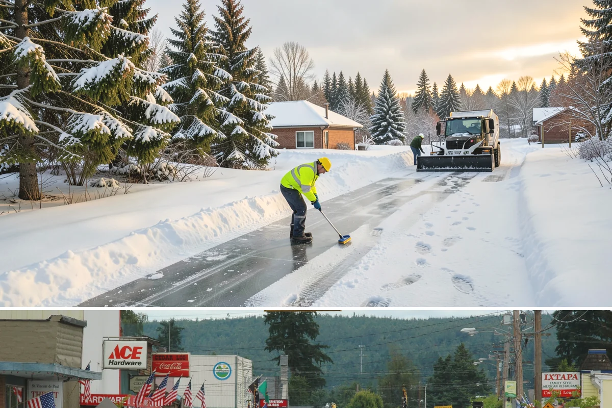 Sidewalk Deicing in Carnation, King County, WA - Sidewalk deicing is busiest during freezing-rain events from December through February.