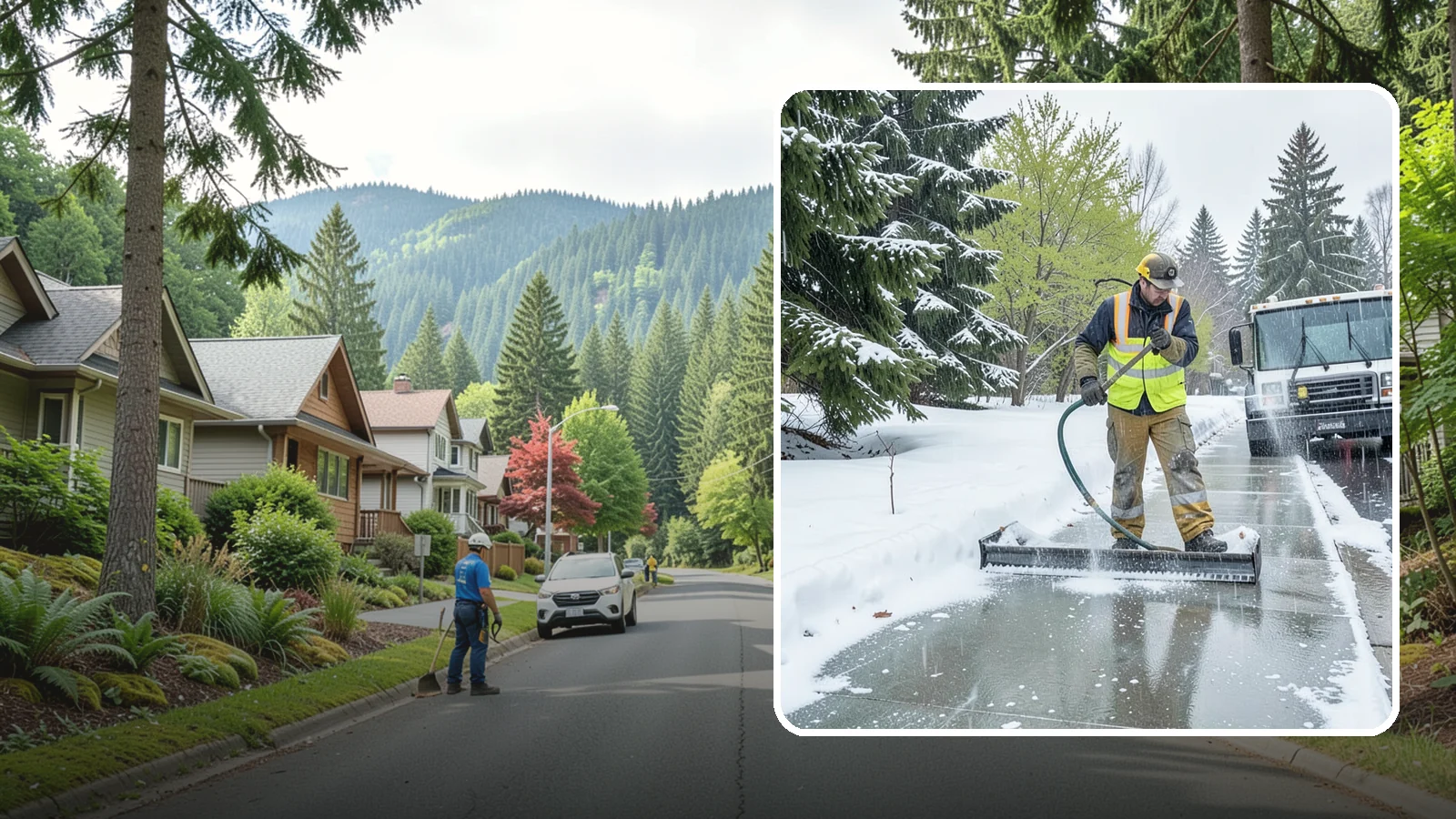 Sidewalk Deicing in Darrington, Snohomish County, WA - We deice sidewalks to stop the glare ice that forms when Western Washington freezing rain meets cold pavement.
