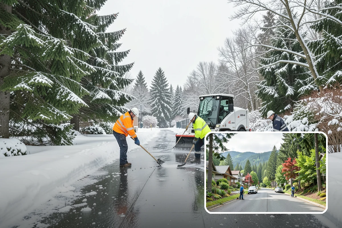 Sidewalk Deicing in Darrington, Snohomish County, WA - Stops glare ice from freezing rain