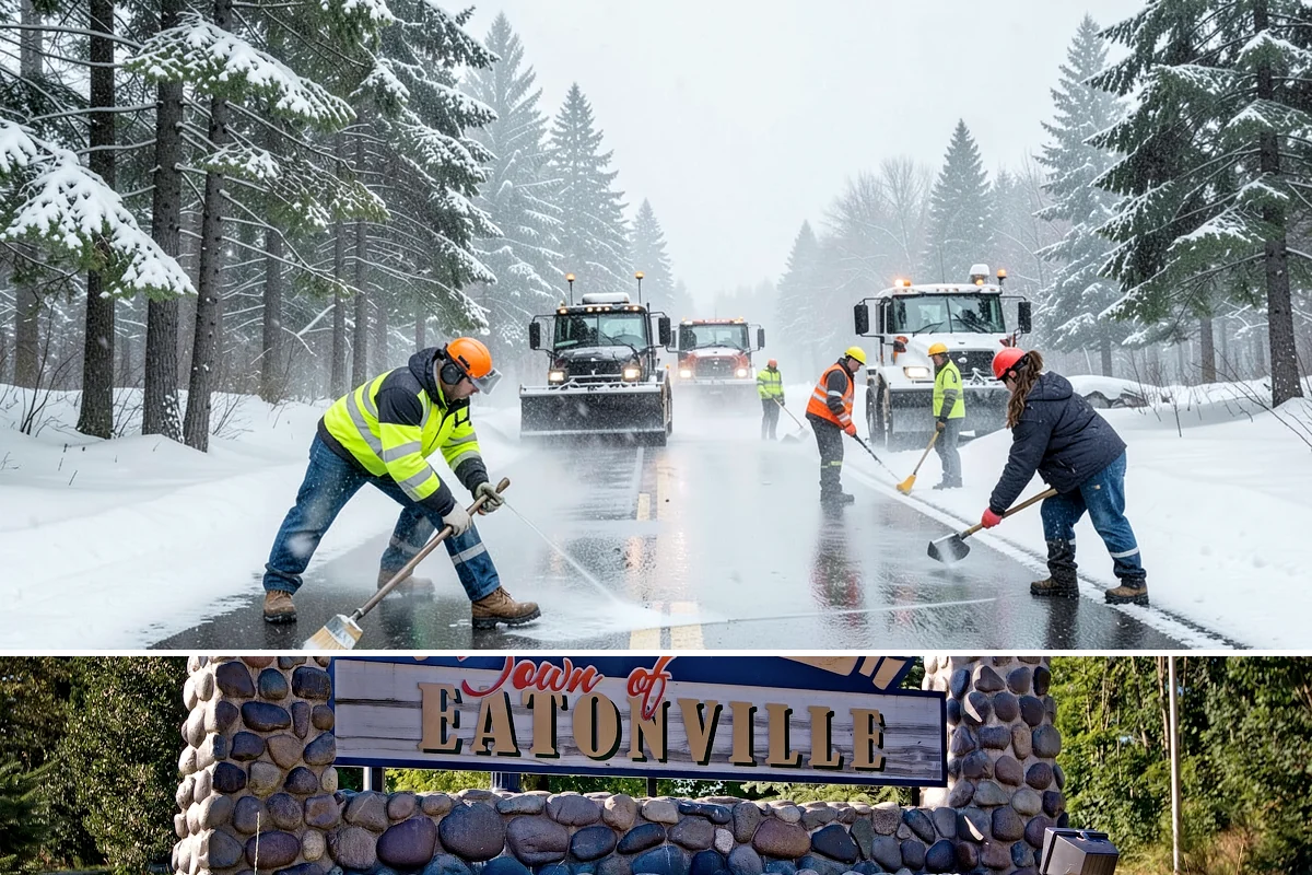 Sidewalk Deicing in Eatonville, Pierce County, WA - Sidewalk deicing is busiest during freezing-rain events from December through February.