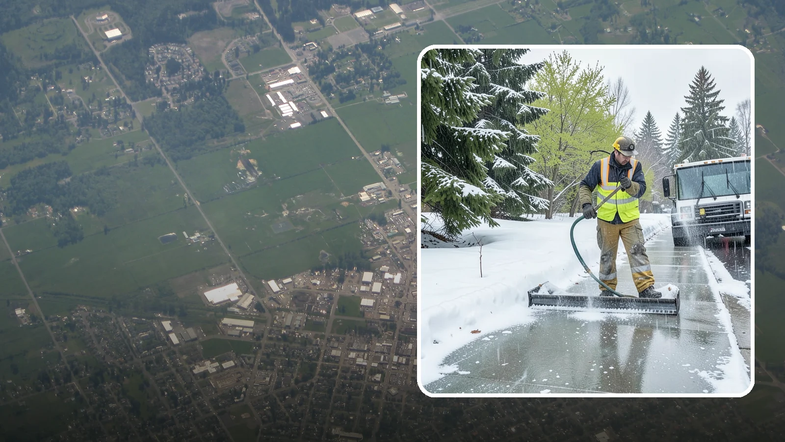 Sidewalk Deicing in Enumclaw, King County, WA - We deice sidewalks to stop the glare ice that forms when Western Washington freezing rain meets cold pavement.