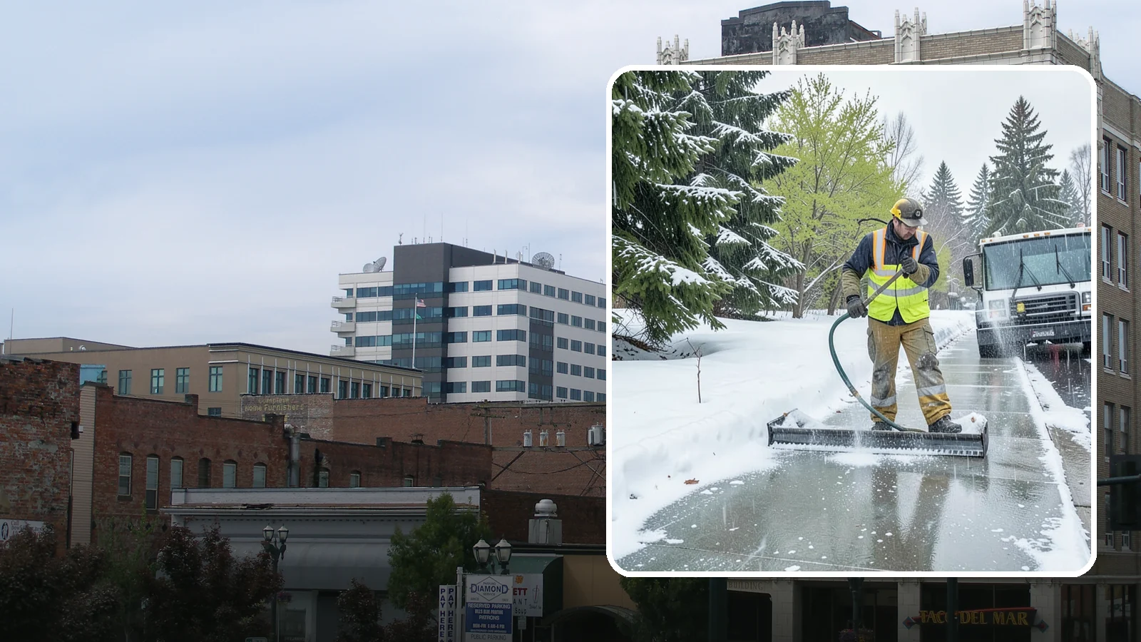 Sidewalk Deicing in Everett, Snohomish County, WA - We deice sidewalks to stop the glare ice that forms when Western Washington freezing rain meets cold pavement.