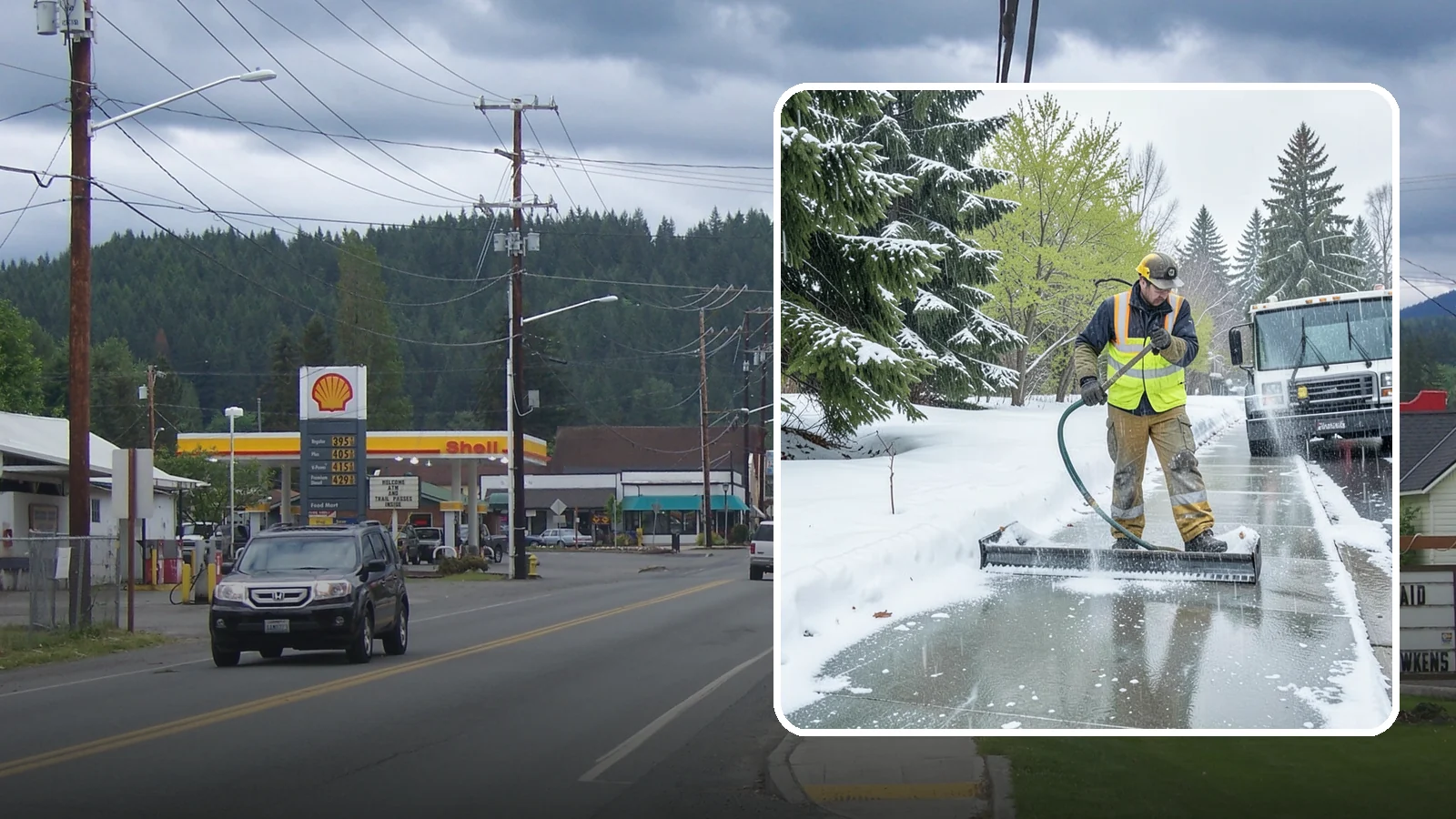 Sidewalk Deicing in Granite Falls, Snohomish County, WA - We deice sidewalks to stop the glare ice that forms when Western Washington freezing rain meets cold pavement.