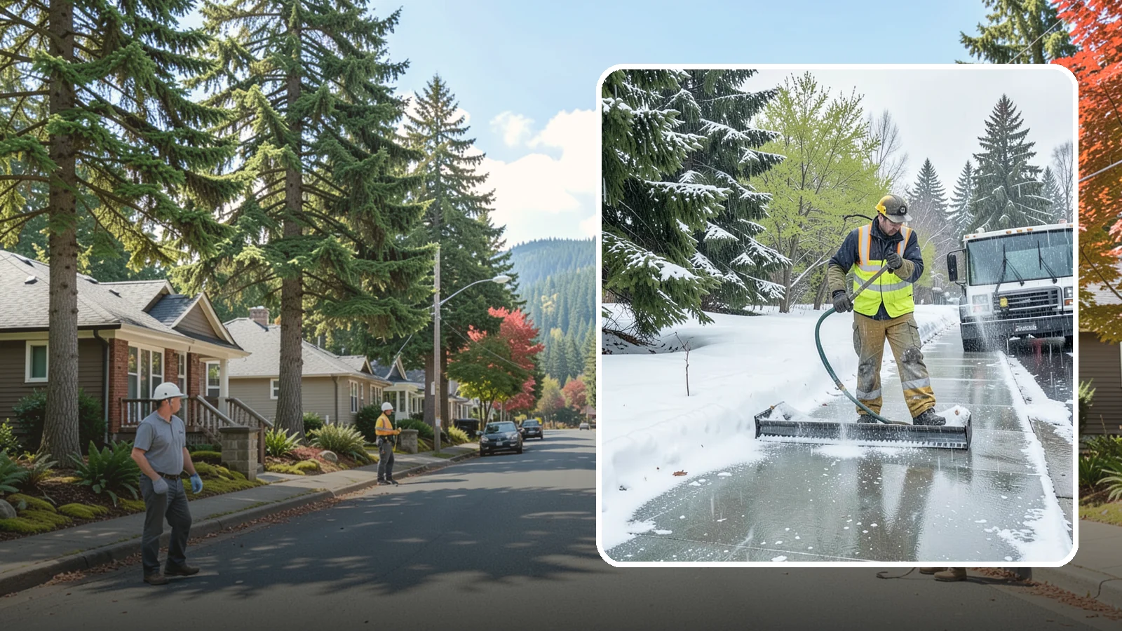 Sidewalk Deicing in Hunts Point, King County, WA - We deice sidewalks to stop the glare ice that forms when Western Washington freezing rain meets cold pavement.